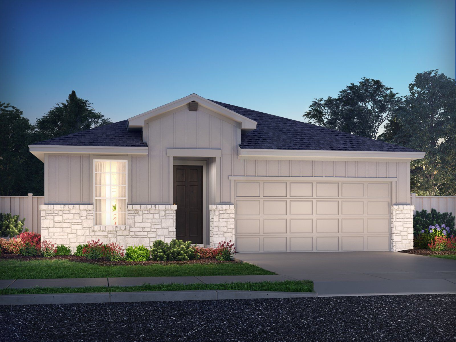 Front exterior of a new home in Landing Meadows - Premier Series, New Caney, TX, highlighting curb appeal (Image 1). Front exterior of a new home in Landing Meadows - Premier Series, New Caney, TX, highlighting curb appeal (Image 1).