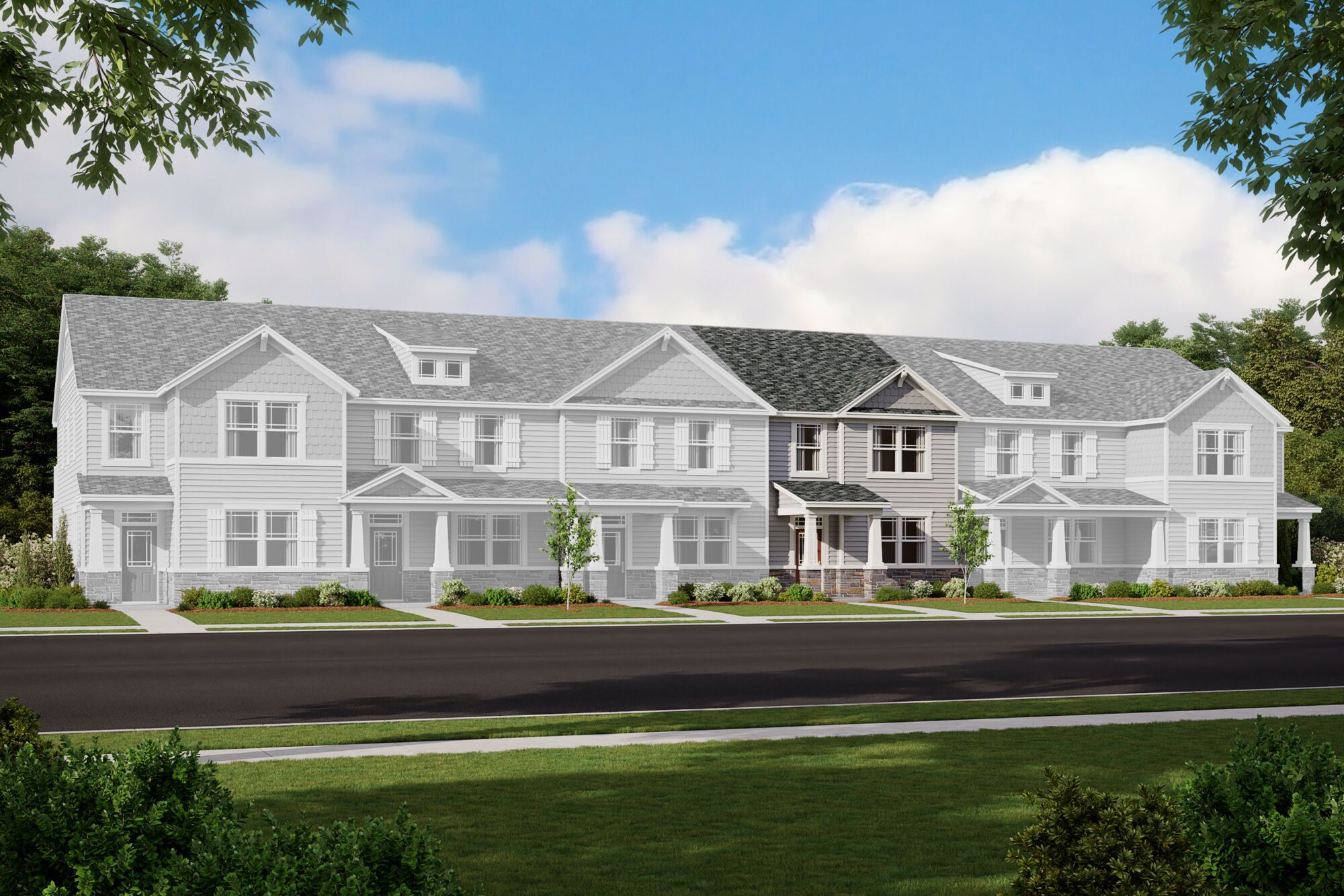 Front exterior of a new home in The Townes at Cheyney, Charlotte, NC, highlighting curb appeal (Image 1). Front exterior of a new home in The Townes at Cheyney, Charlotte, NC, highlighting curb appeal (Image 1).