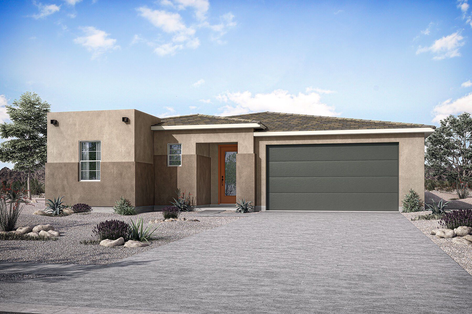 Front exterior of a new home in Empire Pointe, Queen Creek, AZ, highlighting curb appeal (Image 1). Front exterior of a new home in Empire Pointe, Queen Creek, AZ, highlighting curb appeal (Image 1).