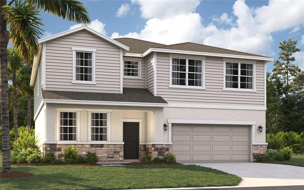Front exterior of a new home in Brack Ranch, St. Cloud, FL, highlighting curb appeal (Image 1). Front exterior of a new home in Brack Ranch, St. Cloud, FL, highlighting curb appeal (Image 1).