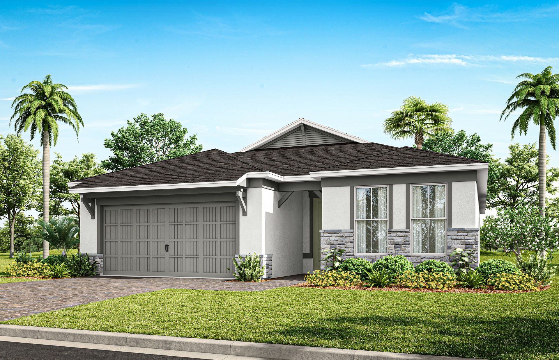 Front exterior of a new home in Del Webb Twin Lakes, St. Cloud, FL, highlighting curb appeal (Image 1). Front exterior of a new home in Del Webb Twin Lakes, St. Cloud, FL, highlighting curb appeal (Image 1).