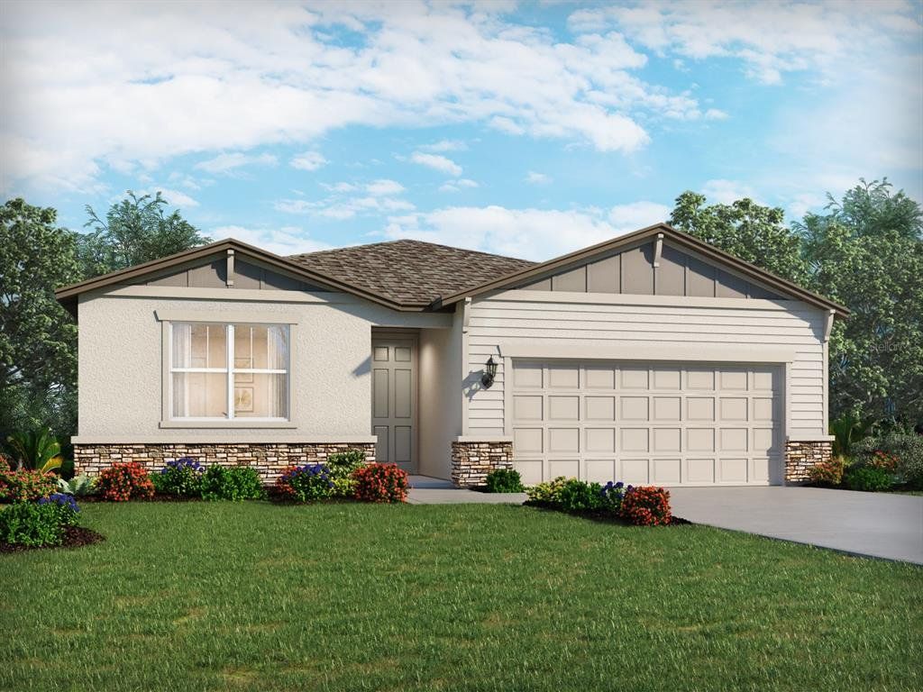 Front exterior of a new home in Coasterra - Reserve Series, Palmetto, FL, highlighting curb appeal (Image 1). Front exterior of a new home in Coasterra - Reserve Series, Palmetto, FL, highlighting curb appeal (Image 1).