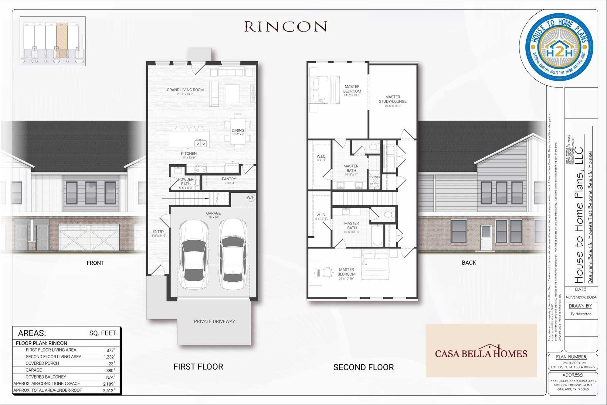2D floor plan layout for the Rincon by Casa Bella Homes in Crescent Heights Luxury Townhomes, Garland, TX (Image 1). 2D floor plan layout for the Rincon by Casa Bella Homes in Crescent Heights Luxury Townhomes, Garland, TX (Image 1).