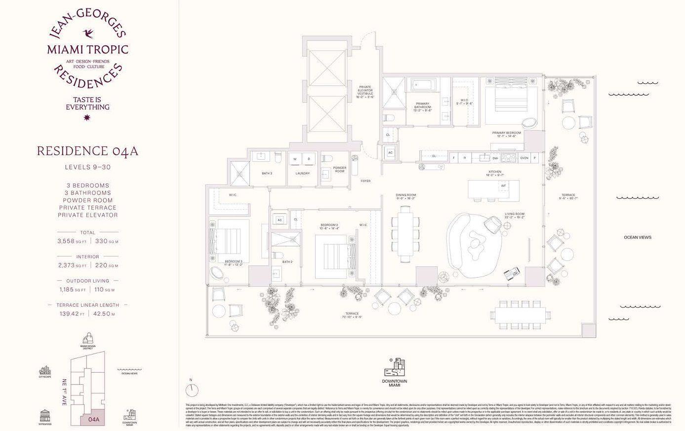 2D floor plan layout for the Residences 04A - Levels 9-30 by Terra Group in Miami Tropic, Miami, FL (Image 1).