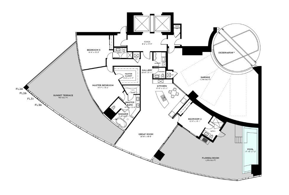 2D floor plan layout for the RESIDENCE BENTAYGA - Floors 24 - 36 by Dezer Development in Bentley Residences, Sunny Isles Beach, FL (Image 1). 2D floor plan layout for the RESIDENCE BENTAYGA - Floors 24 - 36 by Dezer Development in Bentley Residences, Sunny Isles Beach, FL (Image 1).