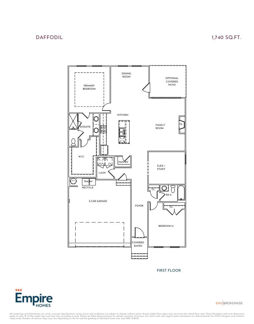 2D floor plan layout for the Daffodil by Empire Homes in Wildflower, Chattanooga, TN (Image 1).