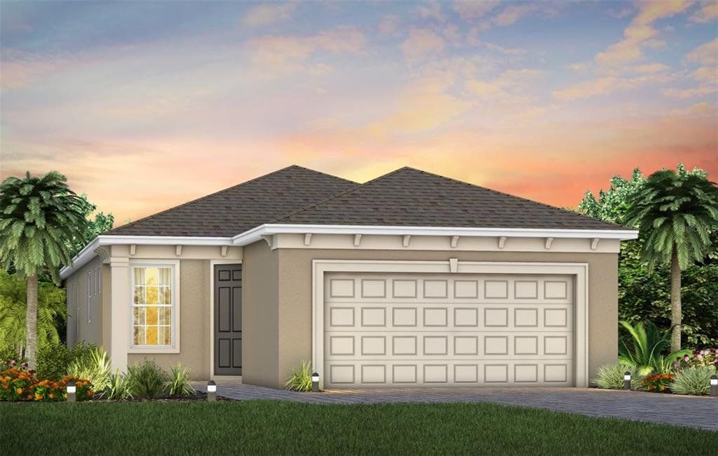 Front exterior of a new home in Del Webb Sunbridge, St. Cloud, FL, highlighting curb appeal (Image 1). Front exterior of a new home in Del Webb Sunbridge, St. Cloud, FL, highlighting curb appeal (Image 1).