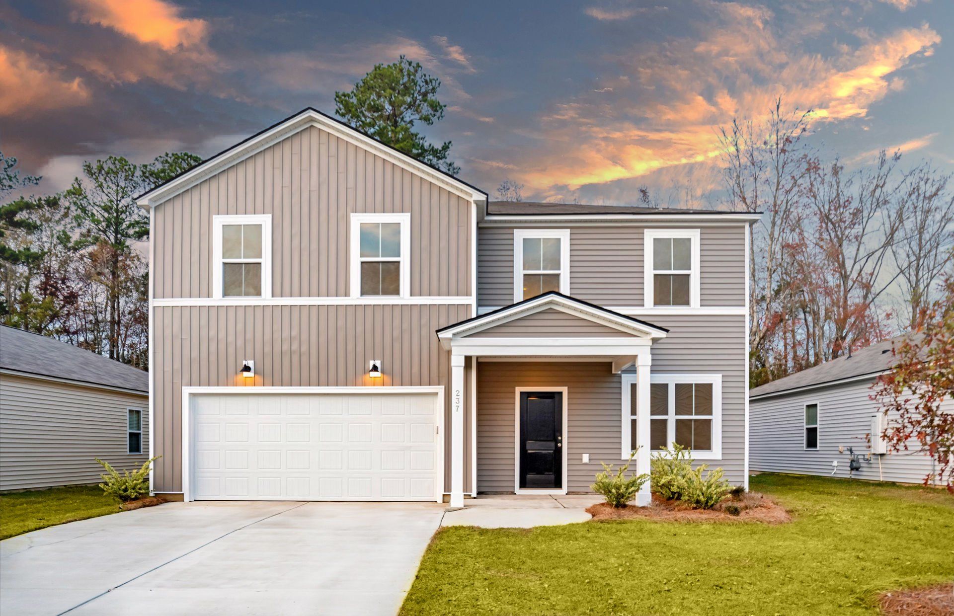 Front exterior of a new home in Arcadia, Myrtle Beach, SC, highlighting curb appeal (Image 1).