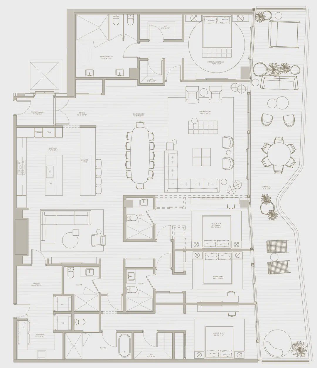2D floor plan layout for the SKY 03 by Fortune International Group in The Ritz-Carlton Residences, Pompano Beach - The Beach Tower, Pompano Beach, FL (Image 1).