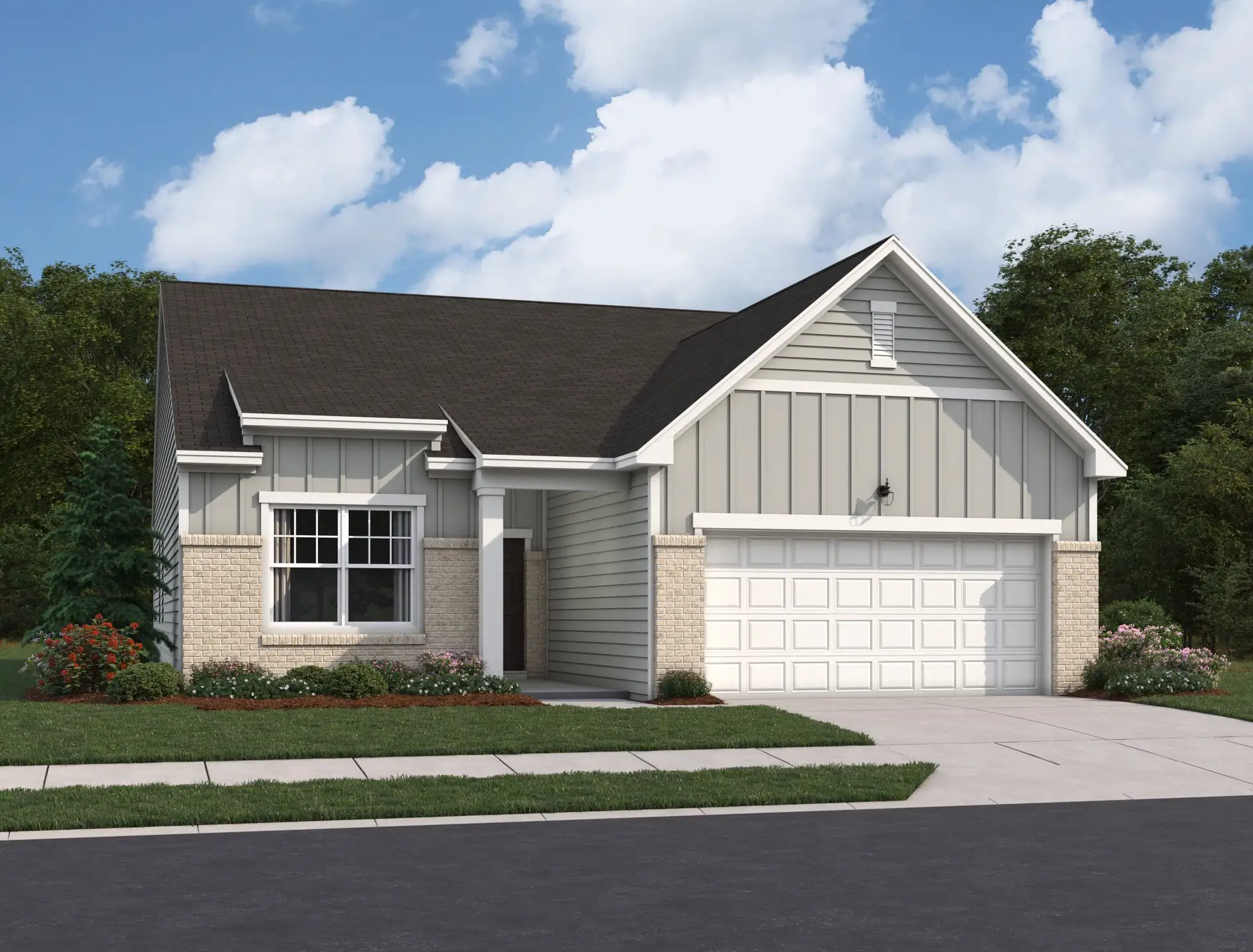 Front exterior of a new home in Mt. Tabor Ridge, Dallas, GA, highlighting curb appeal (Image 1). Front exterior of a new home in Mt. Tabor Ridge, Dallas, GA, highlighting curb appeal (Image 1).