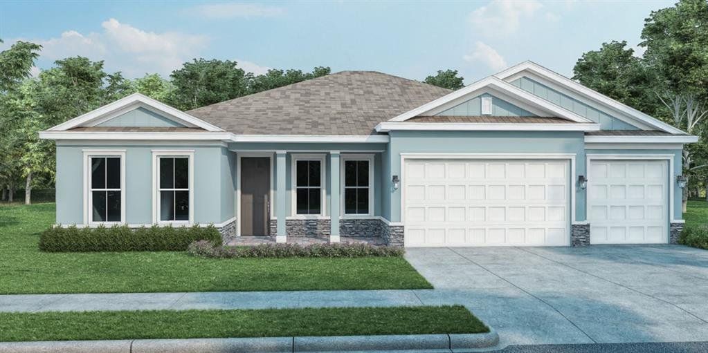 Front exterior of a new home in Buena Lago, St. Cloud, FL, highlighting curb appeal (Image 1). Front exterior of a new home in Buena Lago, St. Cloud, FL, highlighting curb appeal (Image 1).