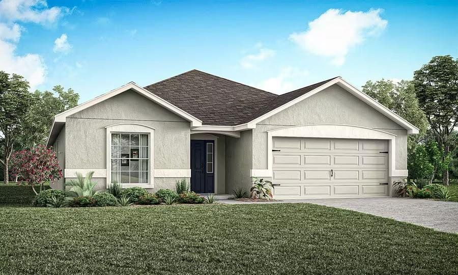 Front exterior of a new home in Stonebridge North, Zephyrhills, FL, highlighting curb appeal (Image 1). Front exterior of a new home in Stonebridge North, Zephyrhills, FL, highlighting curb appeal (Image 1).