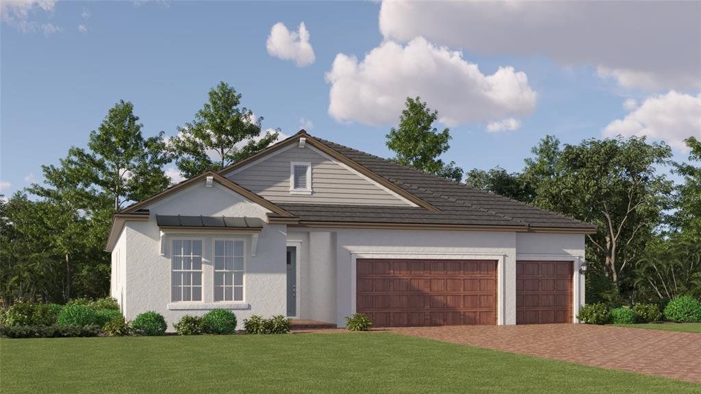 Front exterior of a new home in Prosperity Lakes Active Adult, Parrish, FL, highlighting curb appeal (Image 1). Front exterior of a new home in Prosperity Lakes Active Adult, Parrish, FL, highlighting curb appeal (Image 1).