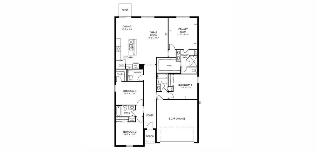 2D floor plan layout of this home in The Reserve at Twin Lakes, St. Cloud, FL (Image 1).