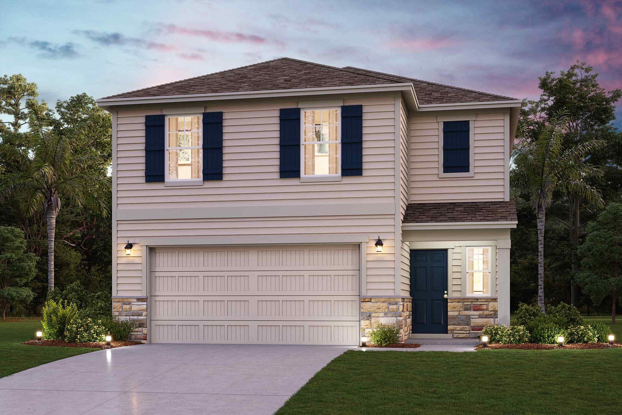 Front exterior of a new home in The Landings at Pecan Park, Jacksonville, FL, highlighting curb appeal (Image 1). Front exterior of a new home in The Landings at Pecan Park, Jacksonville, FL, highlighting curb appeal (Image 1).