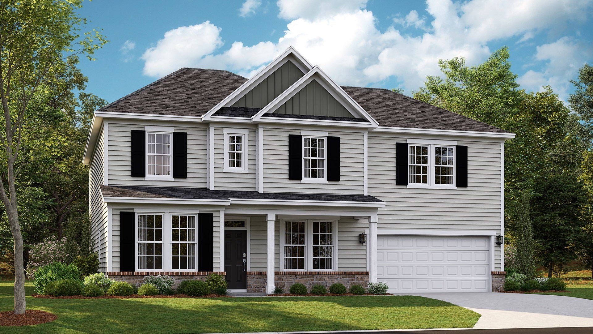 Front exterior of a new home in The Colony at Lexington Plantation, Cameron, NC, highlighting curb appeal (Image 1). Front exterior of a new home in The Colony at Lexington Plantation, Cameron, NC, highlighting curb appeal (Image 1).
