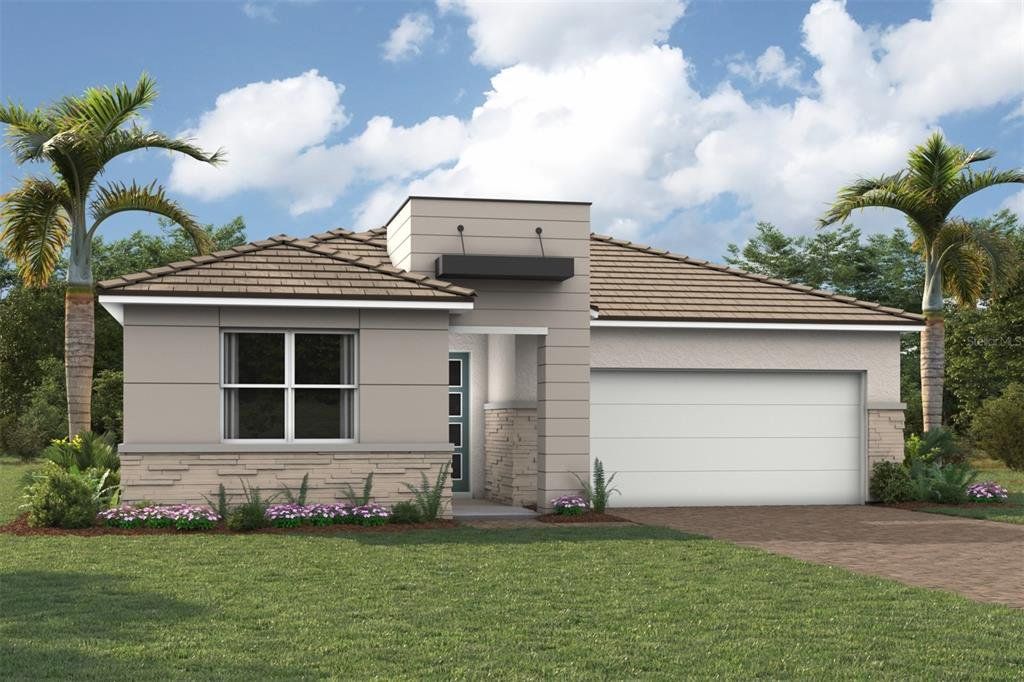 Front exterior of a new home in Wellen Park, Venice, FL, highlighting curb appeal (Image 1). Front exterior of a new home in Wellen Park, Venice, FL, highlighting curb appeal (Image 1).