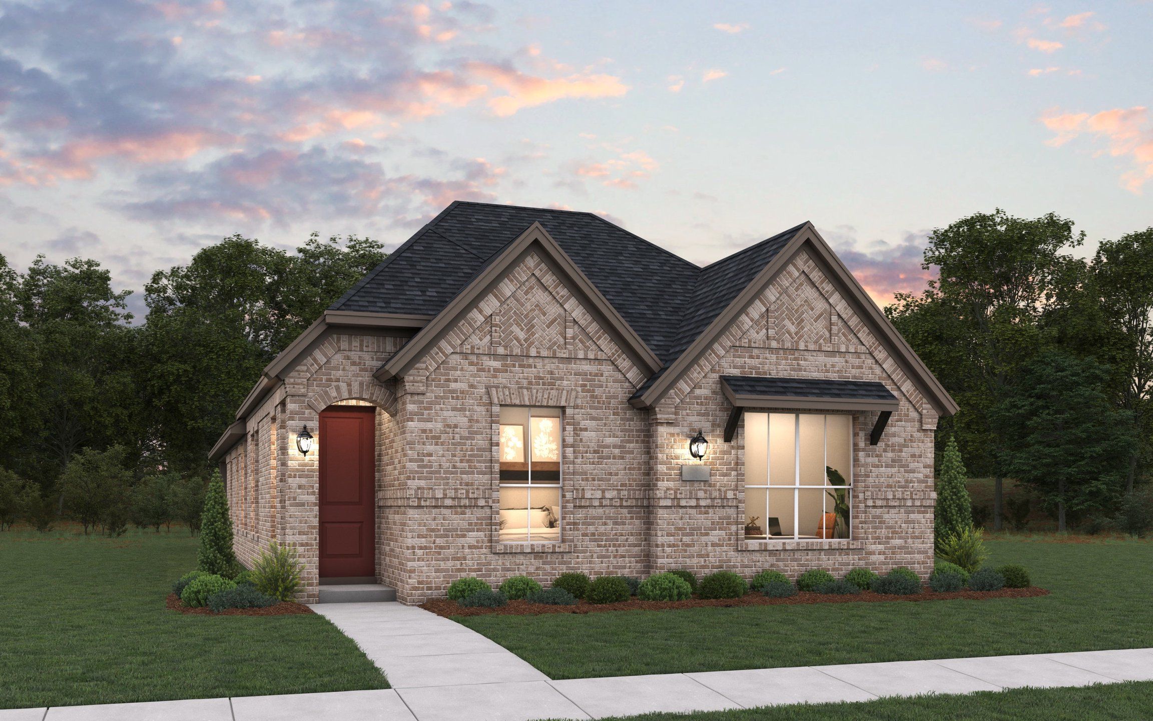 Front exterior of a new home in Pecan Square, Northlake, TX, highlighting curb appeal (Image 1). Front exterior of a new home in Pecan Square, Northlake, TX, highlighting curb appeal (Image 1).