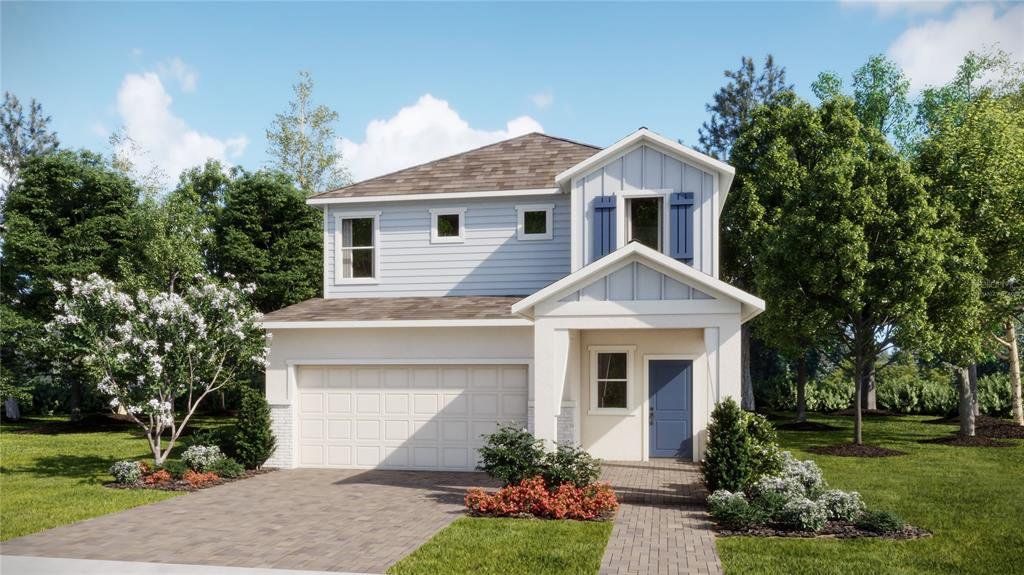 Front exterior of a new home in Waterstone, Groveland, FL, highlighting curb appeal (Image 1). Front exterior of a new home in Waterstone, Groveland, FL, highlighting curb appeal (Image 1).