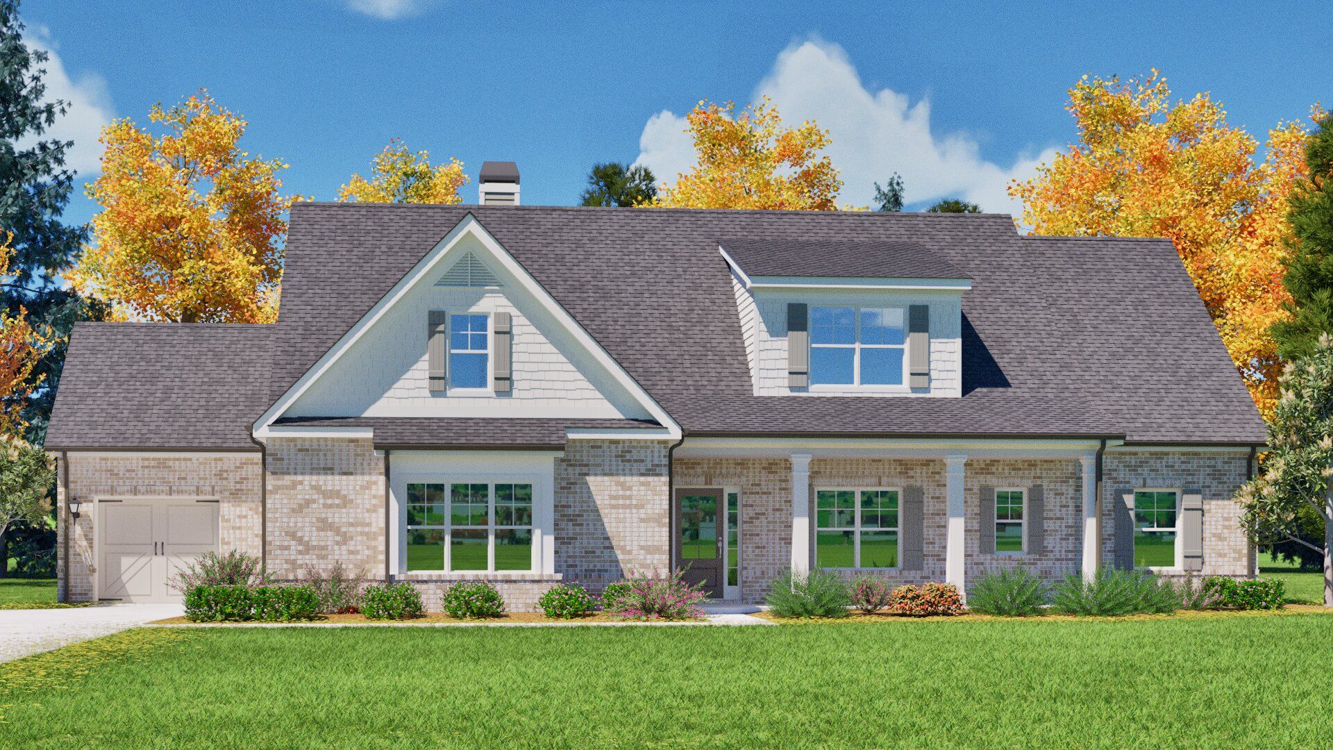 Front exterior of a new home in Ella Springs, Covington, GA, highlighting curb appeal (Image 1).