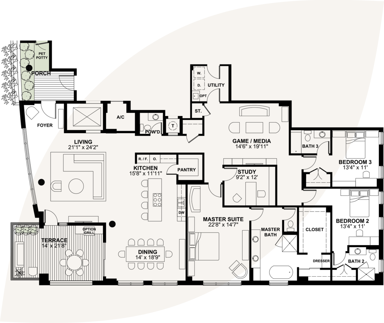 2D floor plan layout for the Venezia by Citiscape in Mimosa Terrace, Houston, TX (Image 1).