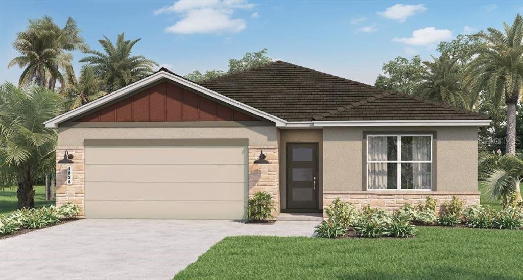 Front exterior of a new home in Buena Lago Modern, St. Cloud, FL, highlighting curb appeal (Image 1). Front exterior of a new home in Buena Lago Modern, St. Cloud, FL, highlighting curb appeal (Image 1).