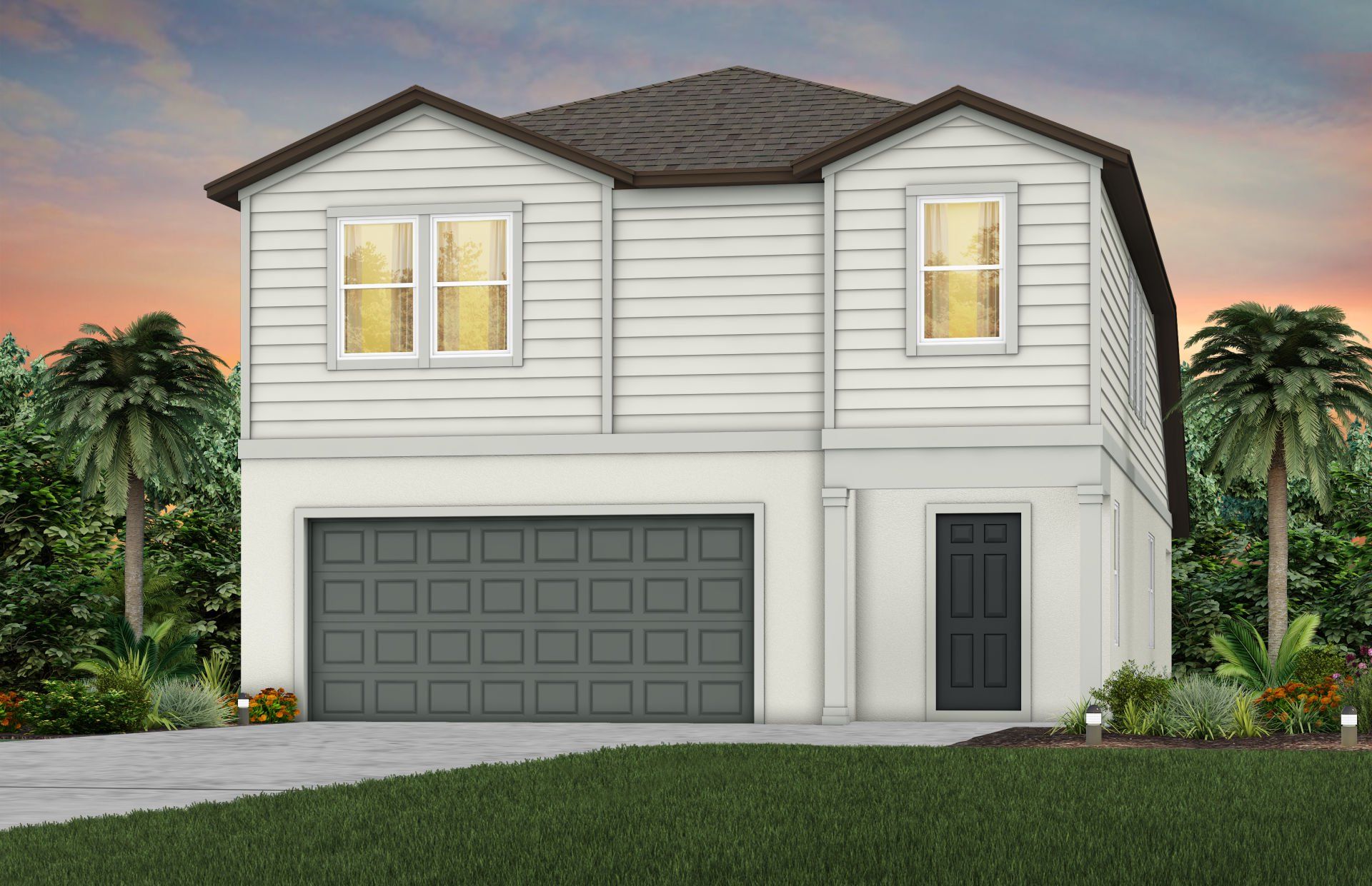 Front exterior of a new home in Caldera, Spring Hill, FL, highlighting curb appeal (Image 1). Front exterior of a new home in Caldera, Spring Hill, FL, highlighting curb appeal (Image 1).