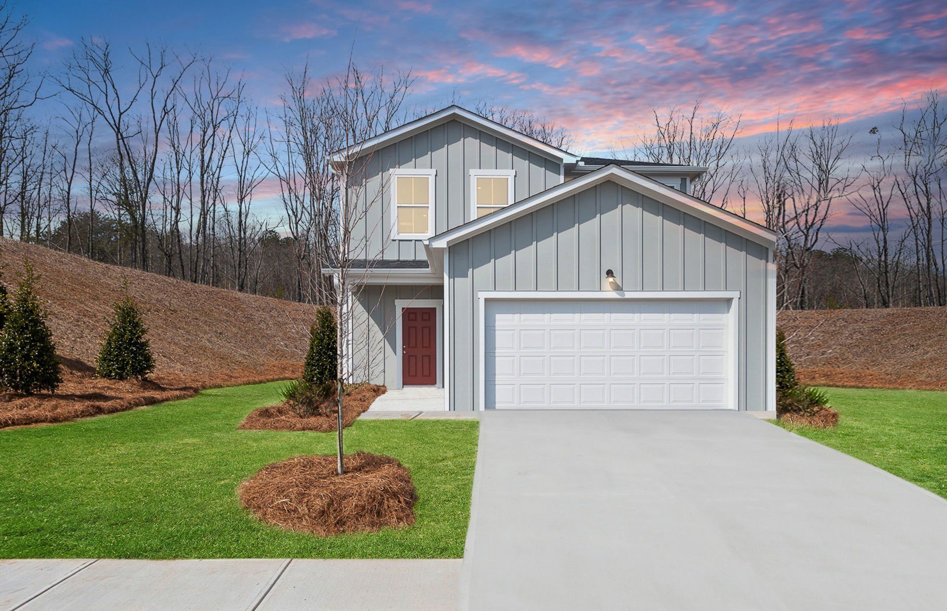 Front exterior of a new home in Grand Arbor, Blythewood, SC, highlighting curb appeal (Image 1).