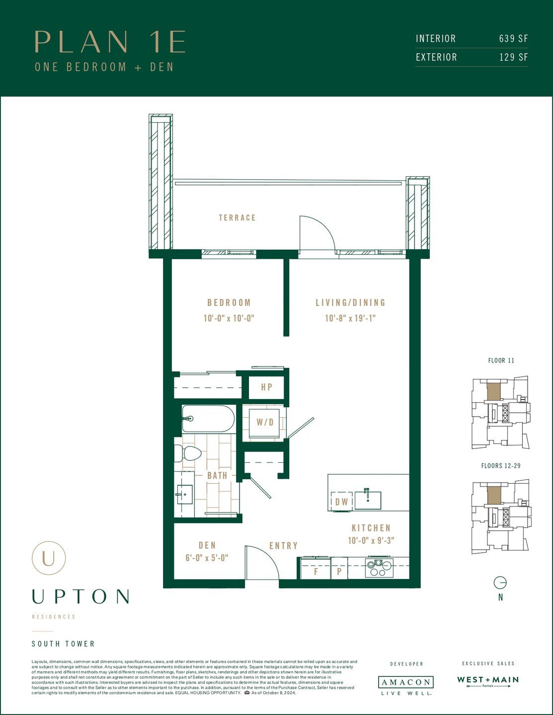 2D floor plan layout for the Plan 1E by Amacon in Upton Residences, Denver, CO (Image 1).