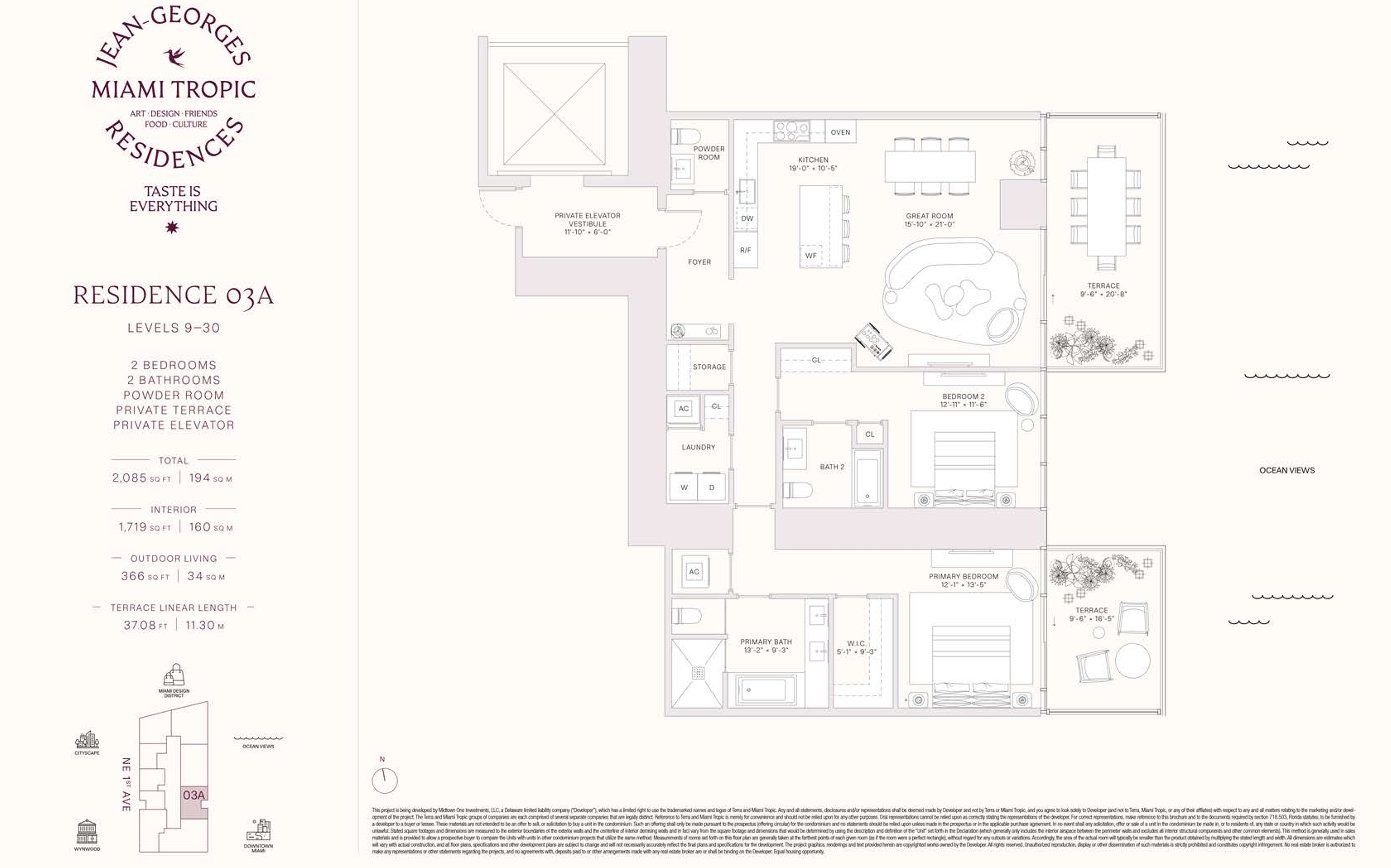 2D floor plan layout for the Residences 03A - Levels 9-30 by Terra Group in Miami Tropic, Miami, FL (Image 1).