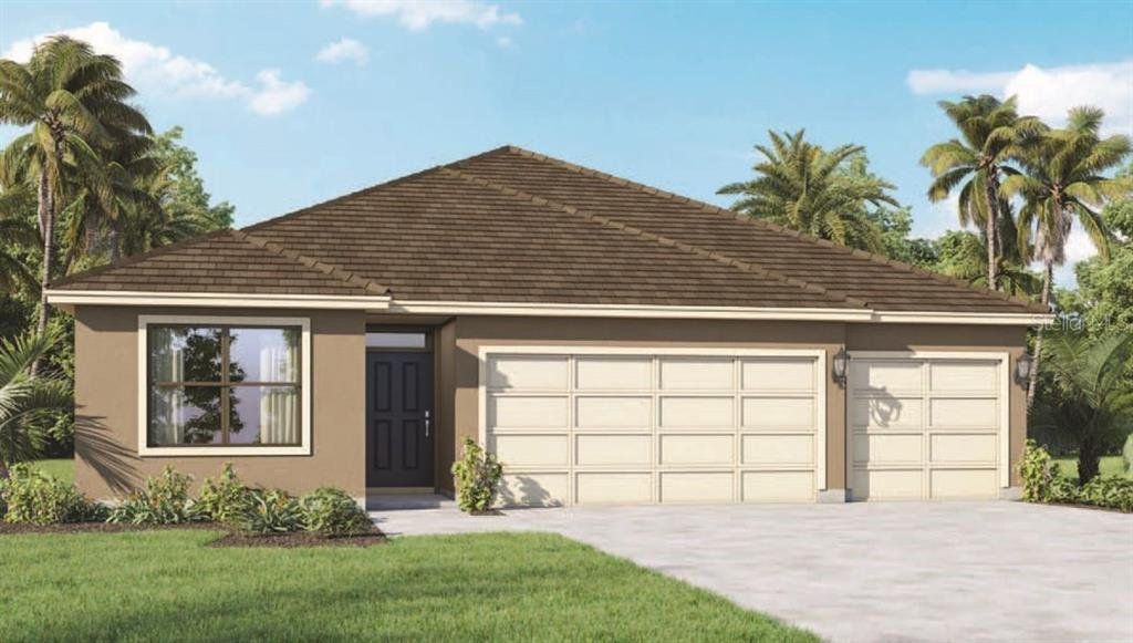 Front exterior of a new home in Harmony at Lake Eloise, Winter Haven, FL, highlighting curb appeal (Image 1).