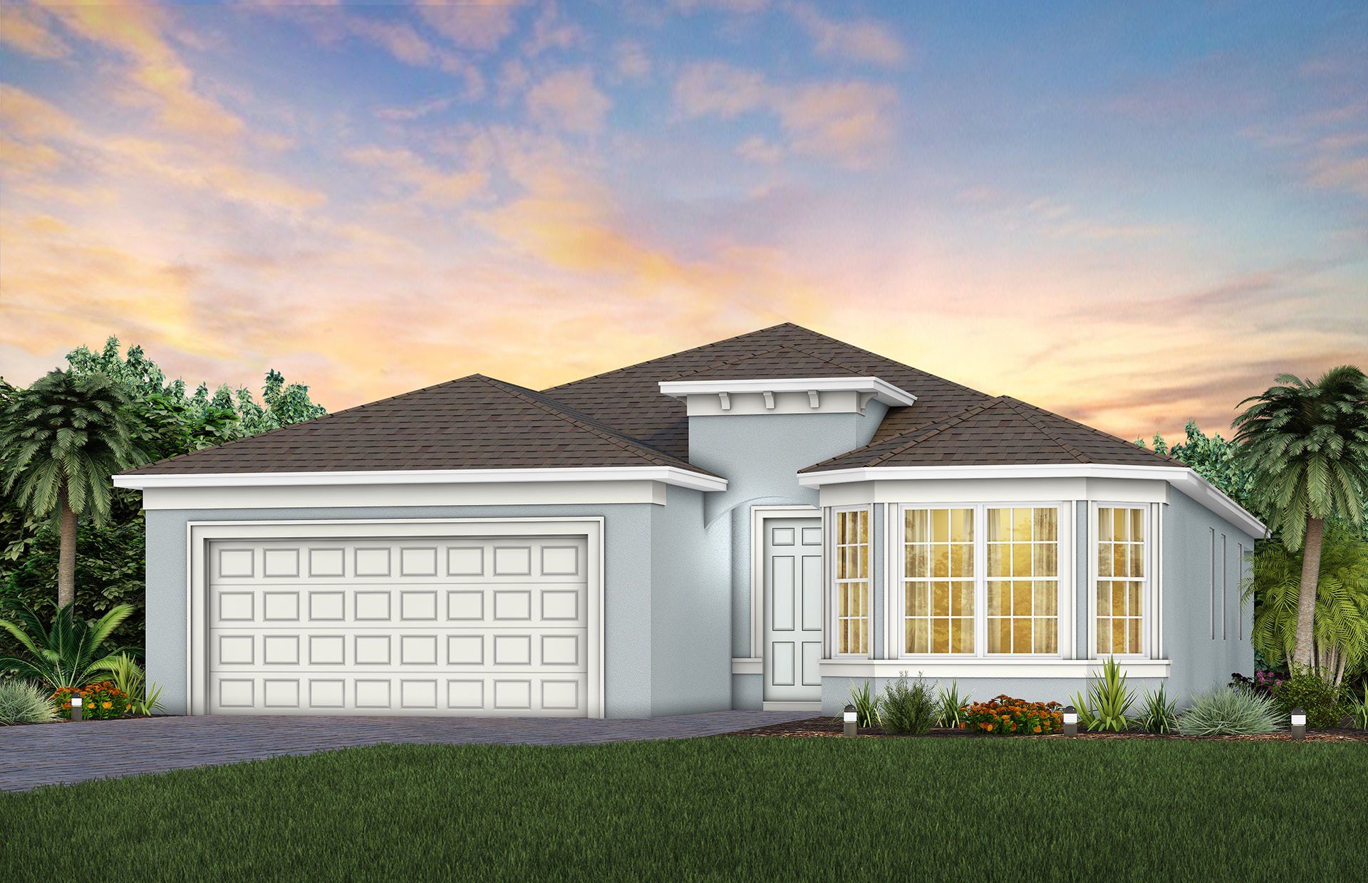 Front exterior of a new home in Del Webb Minneola, Minneola, FL, highlighting curb appeal (Image 1). Front exterior of a new home in Del Webb Minneola, Minneola, FL, highlighting curb appeal (Image 1).