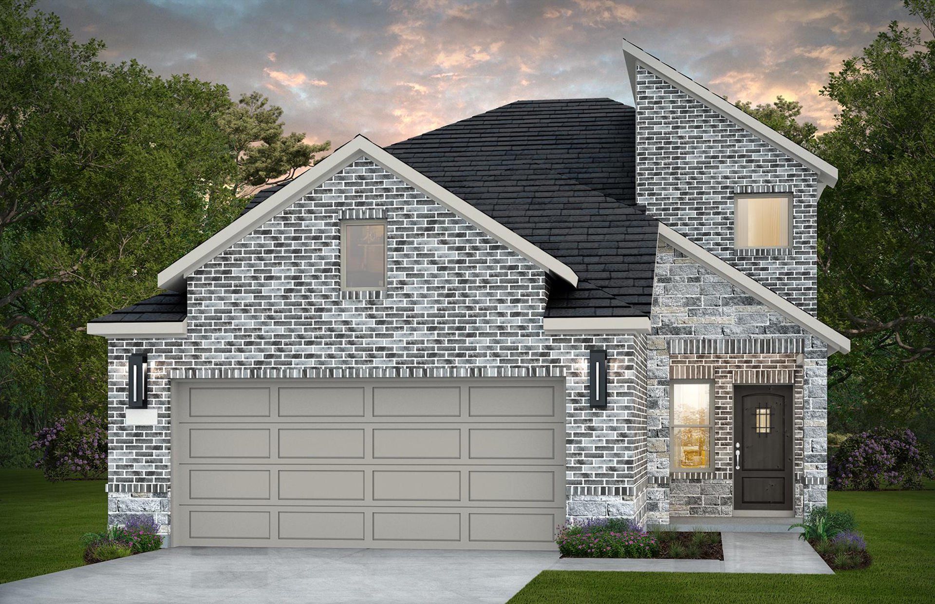 Front exterior of a new home in Ellerden, Tomball, TX, highlighting curb appeal (Image 1).