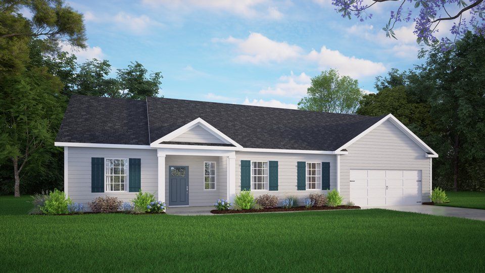 Front exterior of a new home in Tyler - Home on the Lake, New Bern, NC, highlighting curb appeal (Image 1).