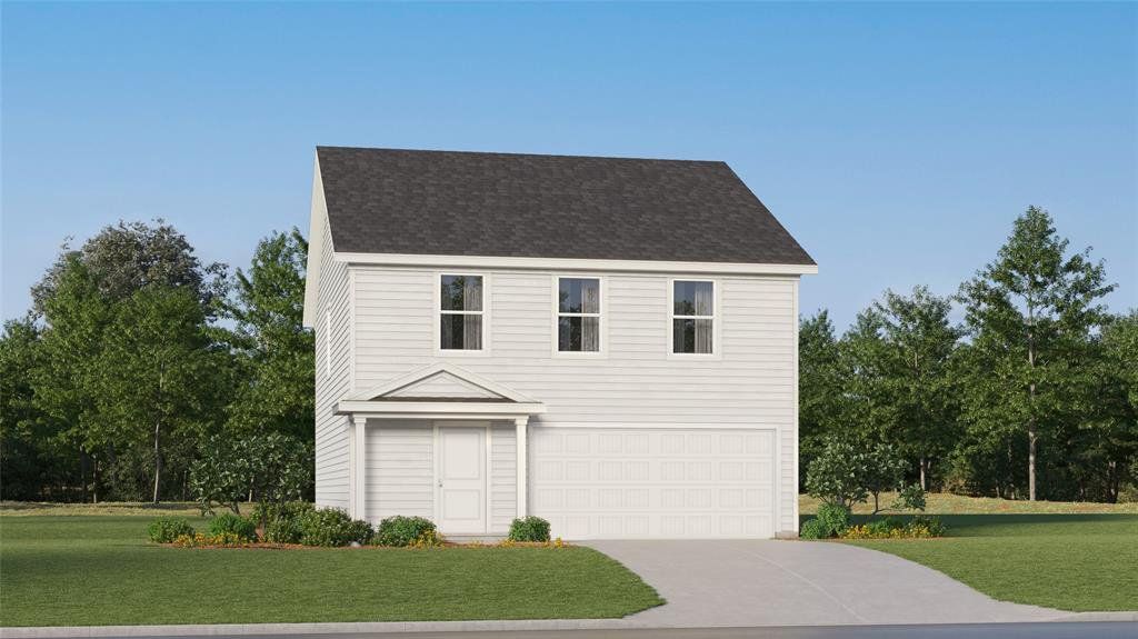 View of front of home with roof with shingles, a front yard, and an attached garage View of front of home with roof with shingles, a front yard, and an attached garage