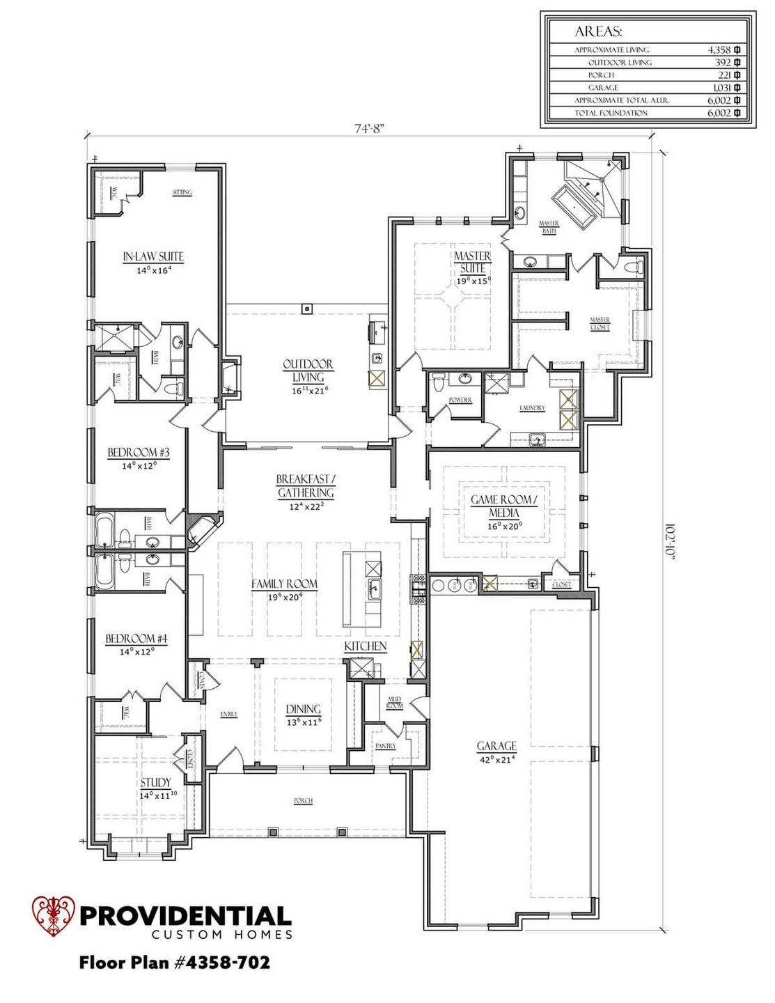 2D floor plan layout for the Plan 702 by PROVIDENTIAL CUSTOM HOMES in Eden Ranch, Lewisville, TX (Image 1).