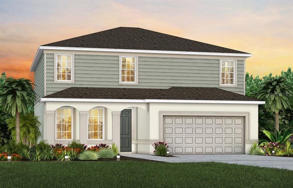 Front exterior of a new home in The Landings at Live Oak Lake, St. Cloud, FL, highlighting curb appeal (Image 1). Front exterior of a new home in The Landings at Live Oak Lake, St. Cloud, FL, highlighting curb appeal (Image 1).