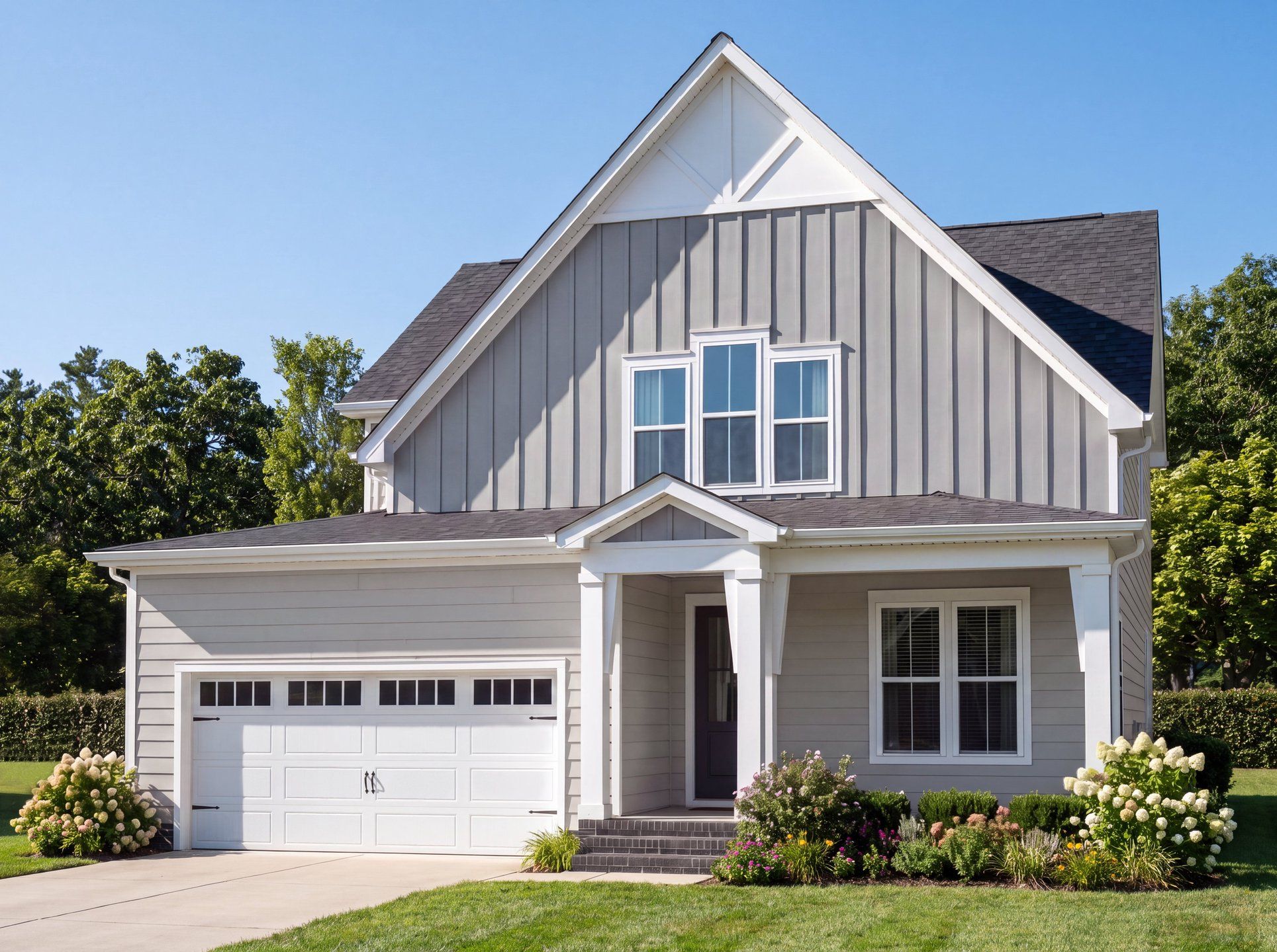 Representative exterior photo of a completed home built from the Bellamy American Farmhouse by Homes by Dickerson in Ponder, Wendell, NC (Image 1). Representative exterior photo of a completed home built from the Bellamy American Farmhouse by Homes by Dickerson in Ponder, Wendell, NC (Image 1).