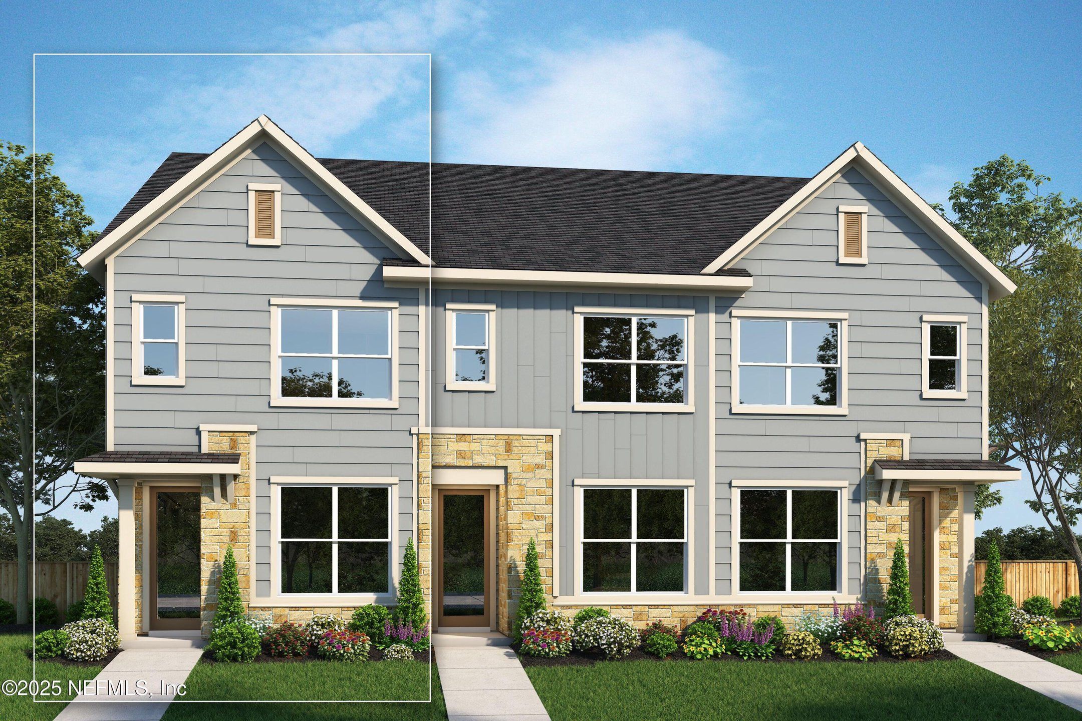 Front exterior of a new home in Kettering at eTown - Garden Collection, Jacksonville, FL, highlighting curb appeal (Image 1).