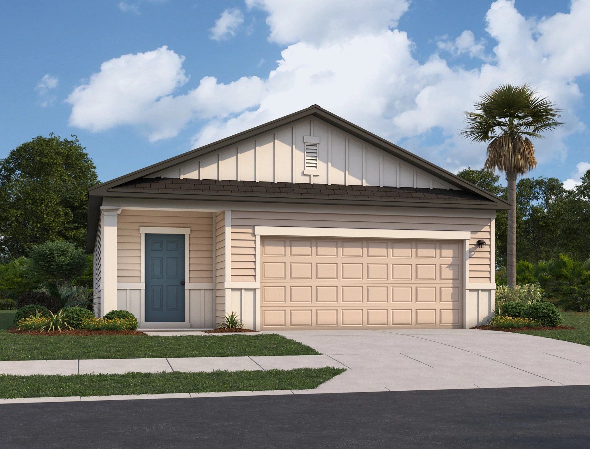 Front exterior of a new home in Pelham Square, Deland, FL, highlighting curb appeal (Image 1). Front exterior of a new home in Pelham Square, Deland, FL, highlighting curb appeal (Image 1).