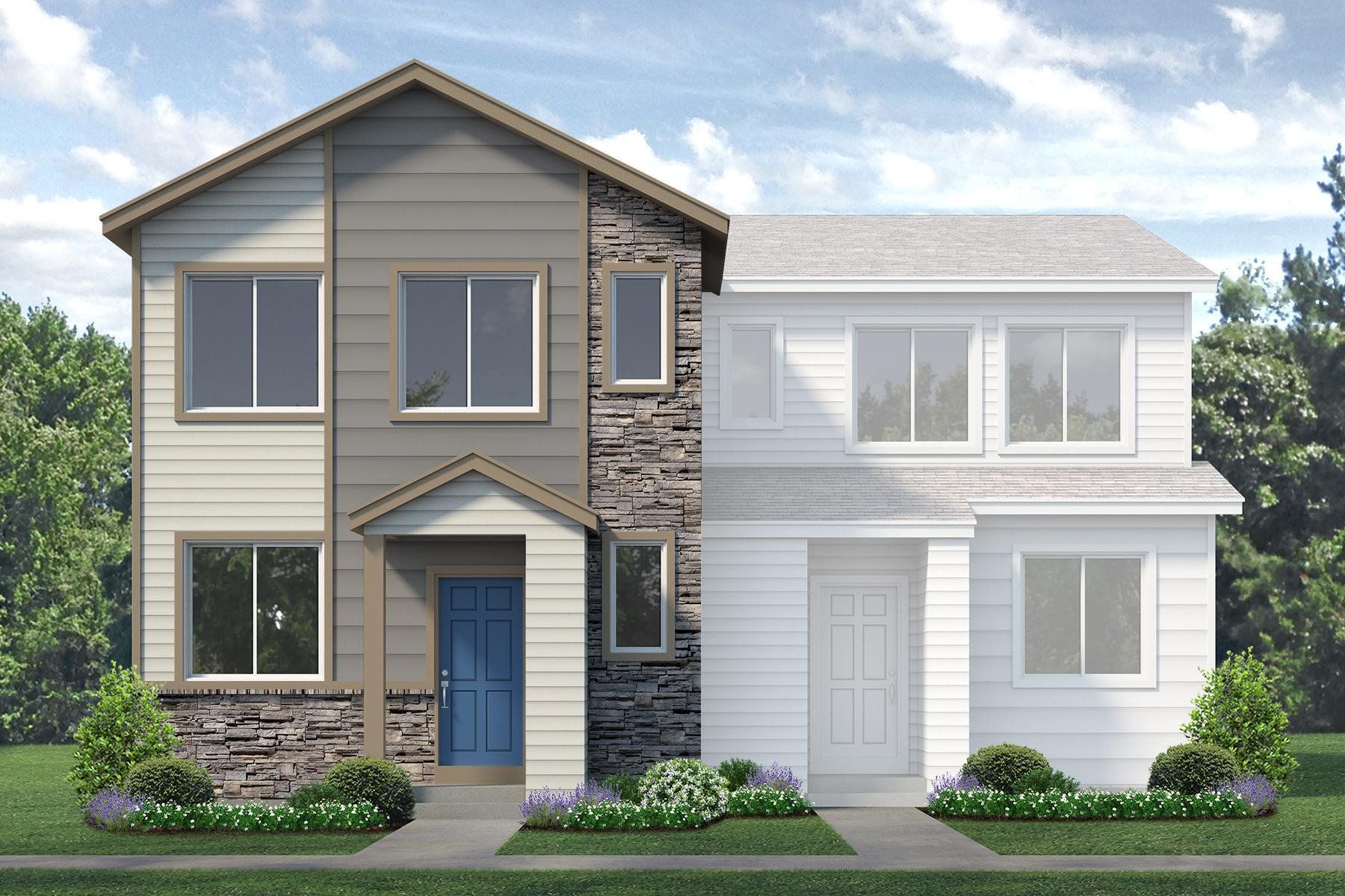 Front exterior of a new home in Pintail Commons at Johnstown Village, Johnstown, CO, highlighting curb appeal (Image 1). Front exterior of a new home in Pintail Commons at Johnstown Village, Johnstown, CO, highlighting curb appeal (Image 1).