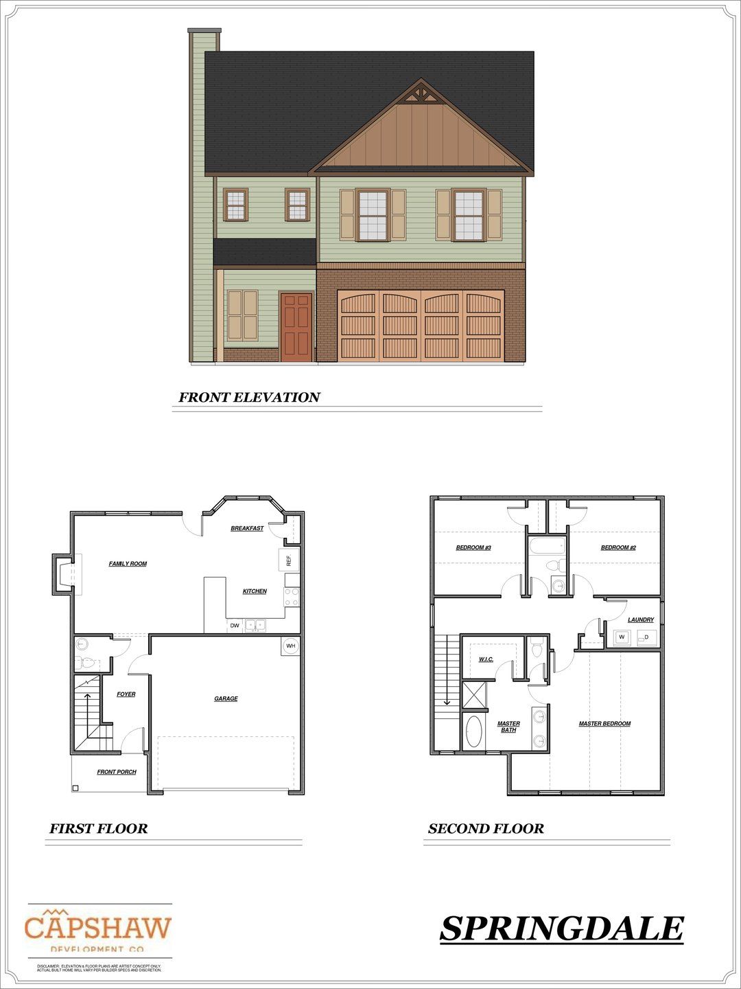 2D floor plan layout for the Springdale by Capshaw in Walker Commons, Hampton, GA (Image 1).