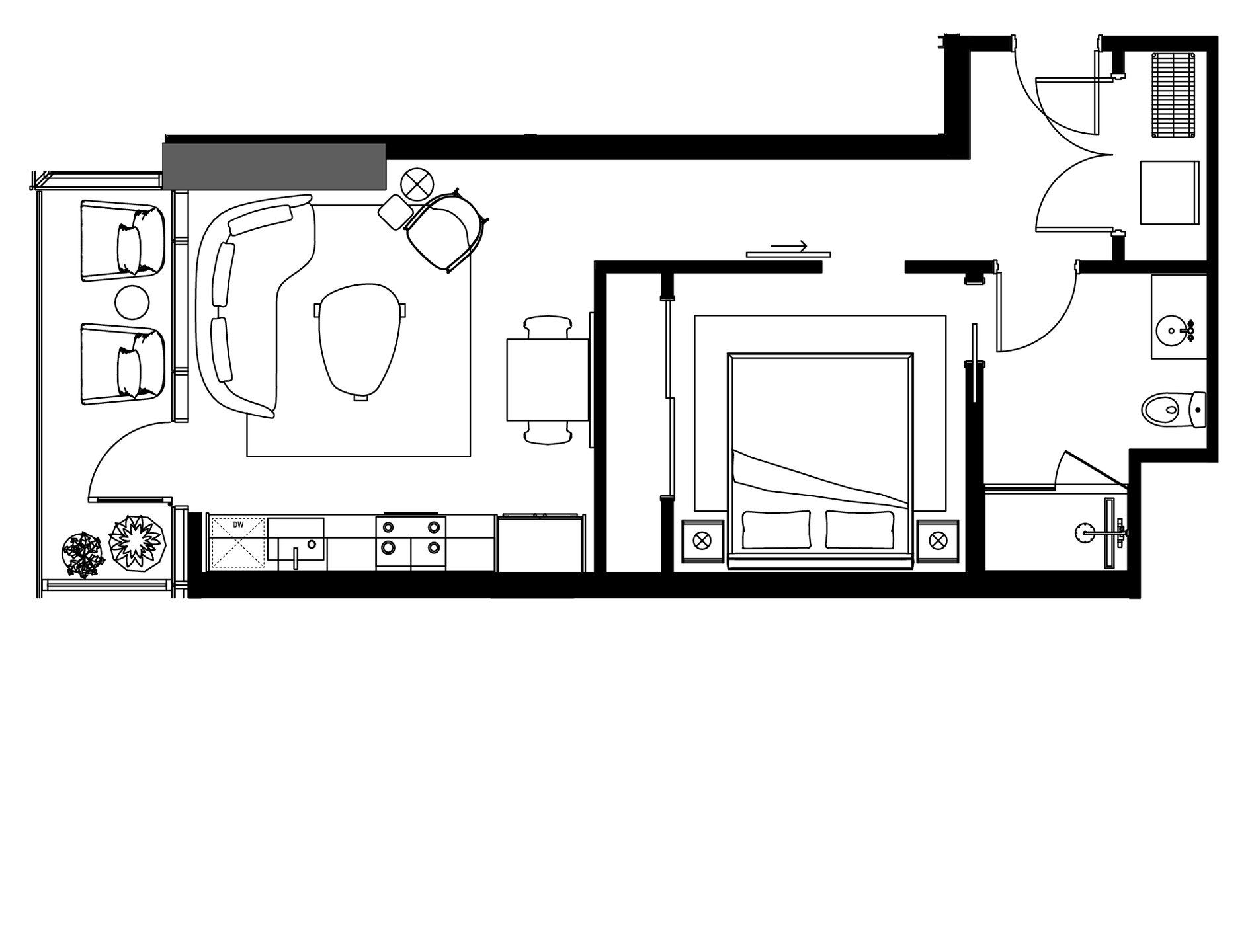 2D floor plan layout for the A1WN by Urbanspace Development in The Modern Austin Residences, Austin, TX (Image 1).