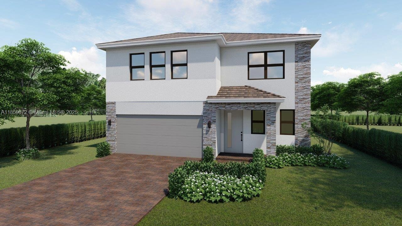 Front exterior of a new home in Parker Pointe, Homestead, FL, highlighting curb appeal (Image 1). Front exterior of a new home in Parker Pointe, Homestead, FL, highlighting curb appeal (Image 1).