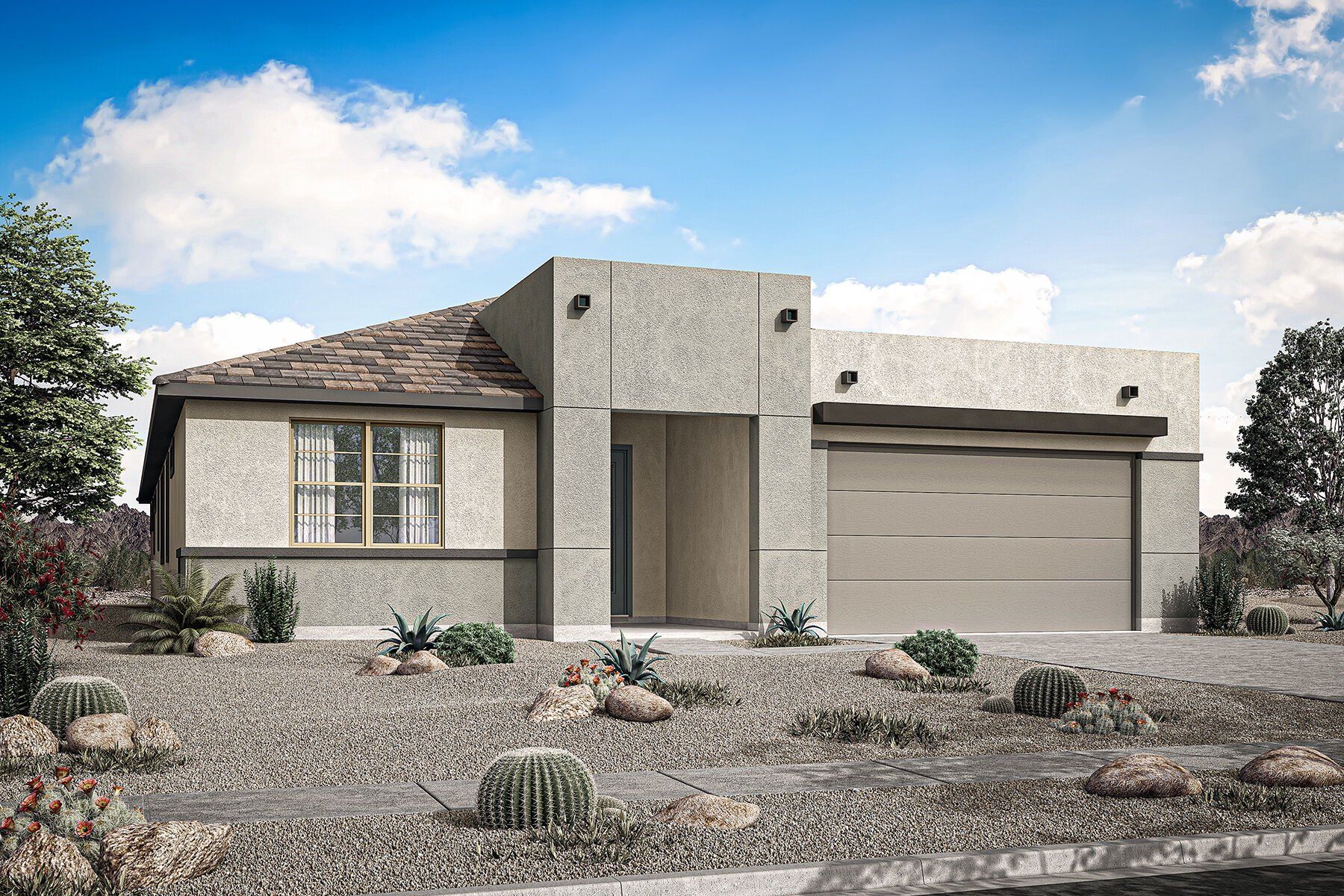 Front exterior of a new home in Miravida, Surprise, AZ, highlighting curb appeal (Image 1). Front exterior of a new home in Miravida, Surprise, AZ, highlighting curb appeal (Image 1).