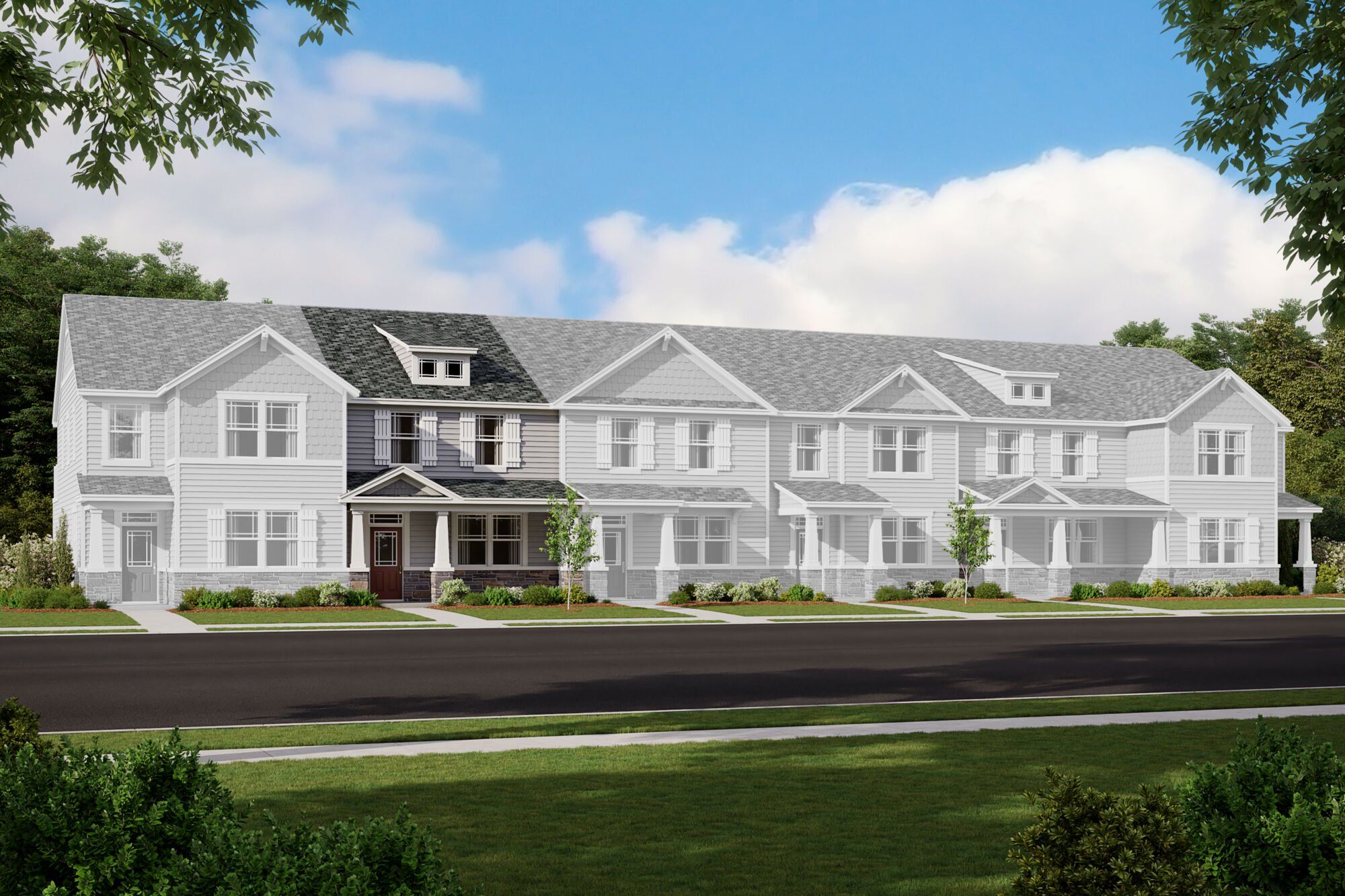 Front exterior of a new home in The Townes at Cheyney, Charlotte, NC, highlighting curb appeal (Image 1). Front exterior of a new home in The Townes at Cheyney, Charlotte, NC, highlighting curb appeal (Image 1).