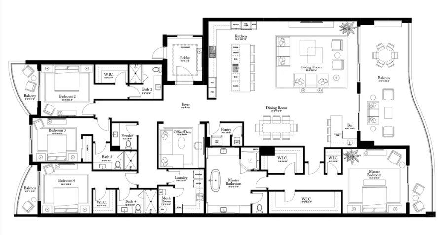 2D floor plan layout for the PLAN B (Line 02) by Catalfumo Companies in The Ritz-Carlton Residences, Palm Beach Gardens, FL (Image 1).