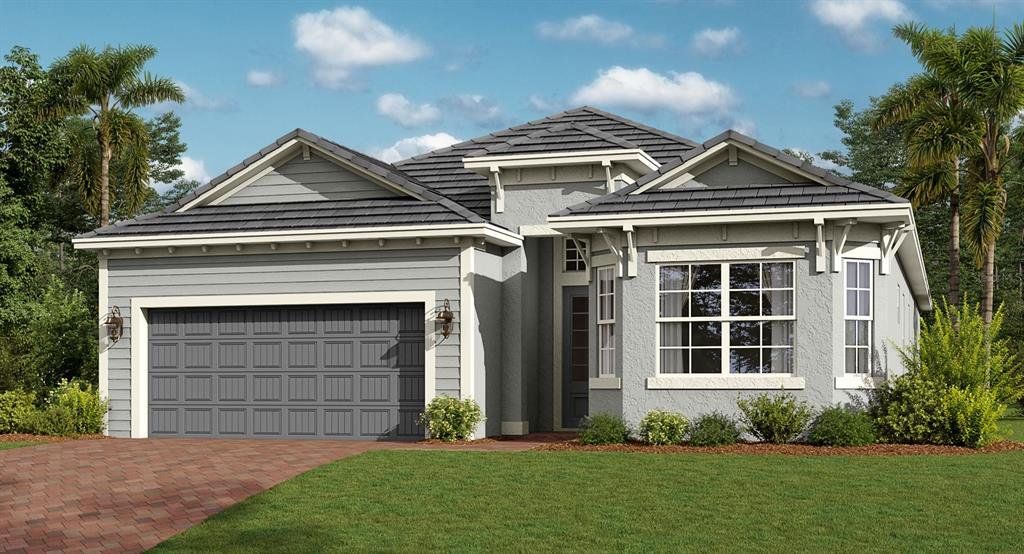 Front exterior of a new home in Wellen Park Golf & Country Club: Executive Homes, Venice, FL, highlighting curb appeal (Image 1). Front exterior of a new home in Wellen Park Golf & Country Club: Executive Homes, Venice, FL, highlighting curb appeal (Image 1).