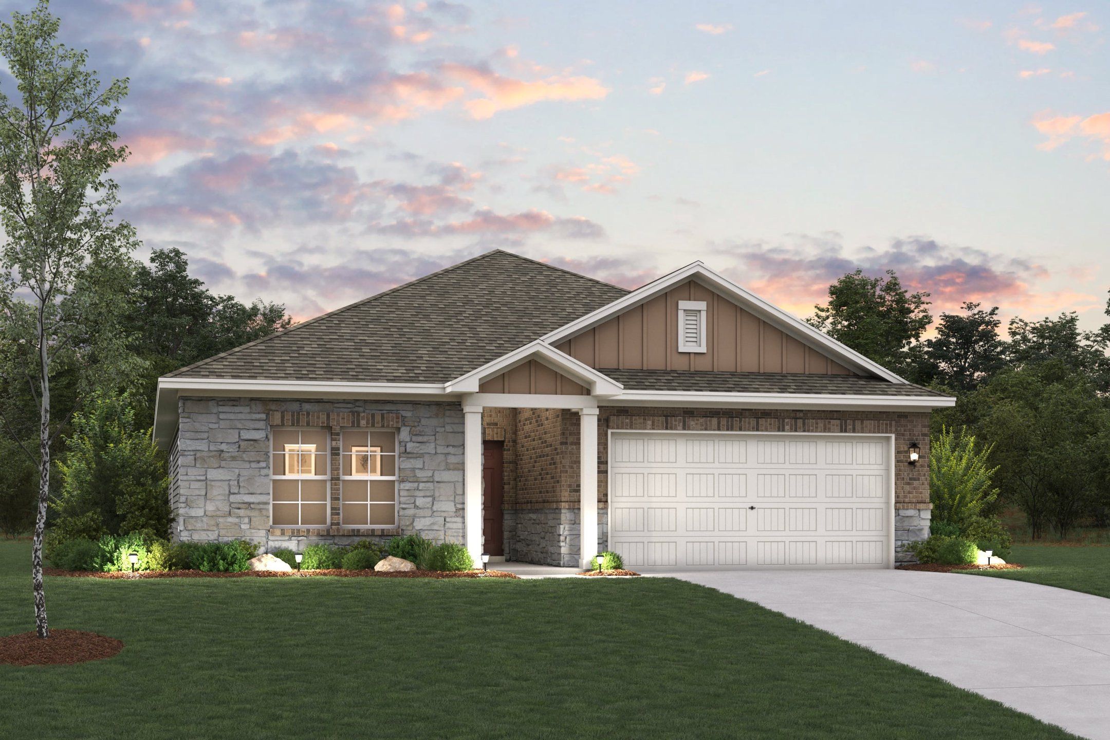 Front exterior of a new home in Lone Oak, Alvarado, TX, highlighting curb appeal (Image 1). Front exterior of a new home in Lone Oak, Alvarado, TX, highlighting curb appeal (Image 1).
