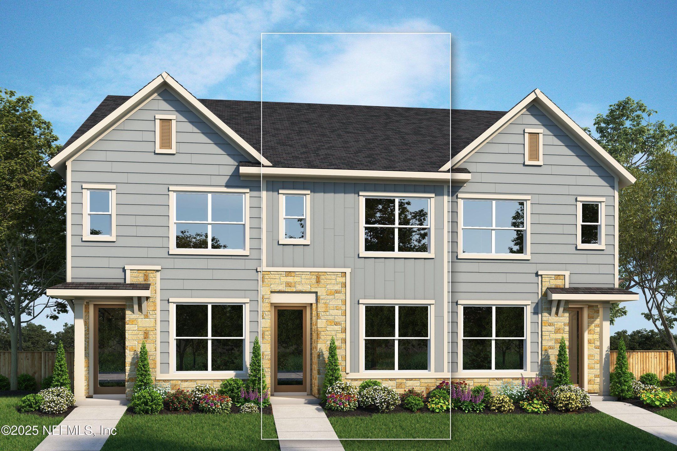 Front exterior of a new home in Kettering at eTown - Garden Collection, Jacksonville, FL, highlighting curb appeal (Image 1).